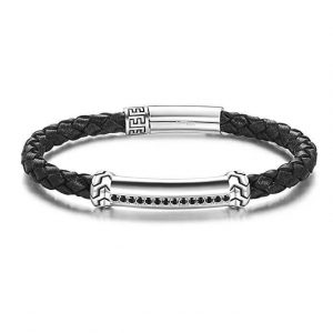 Freedom 925 sterling silver mens leather bracelet-black