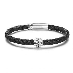 Path 925 Sterling silver Mens Leather bracelet- black